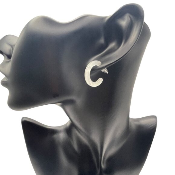 **Moon Stone Half Hoop C Shape Hanging Earrings - Picture 1 of 8